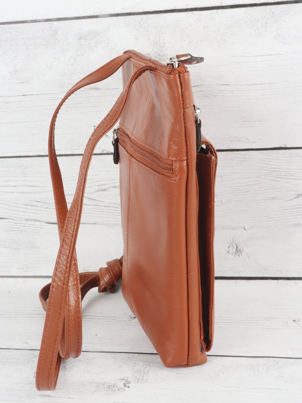 Steeltime Unisex Super Soft Genuine Leather Crossbody Bag - Tan Brown - Picture 6 of 7